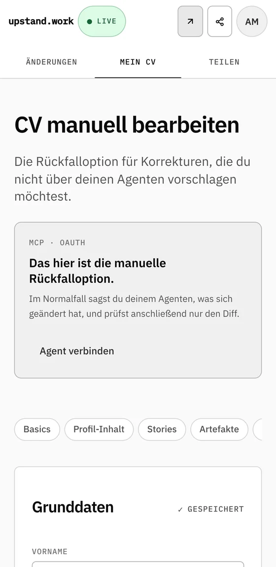 Derselbe Editor auf dem Telefon.