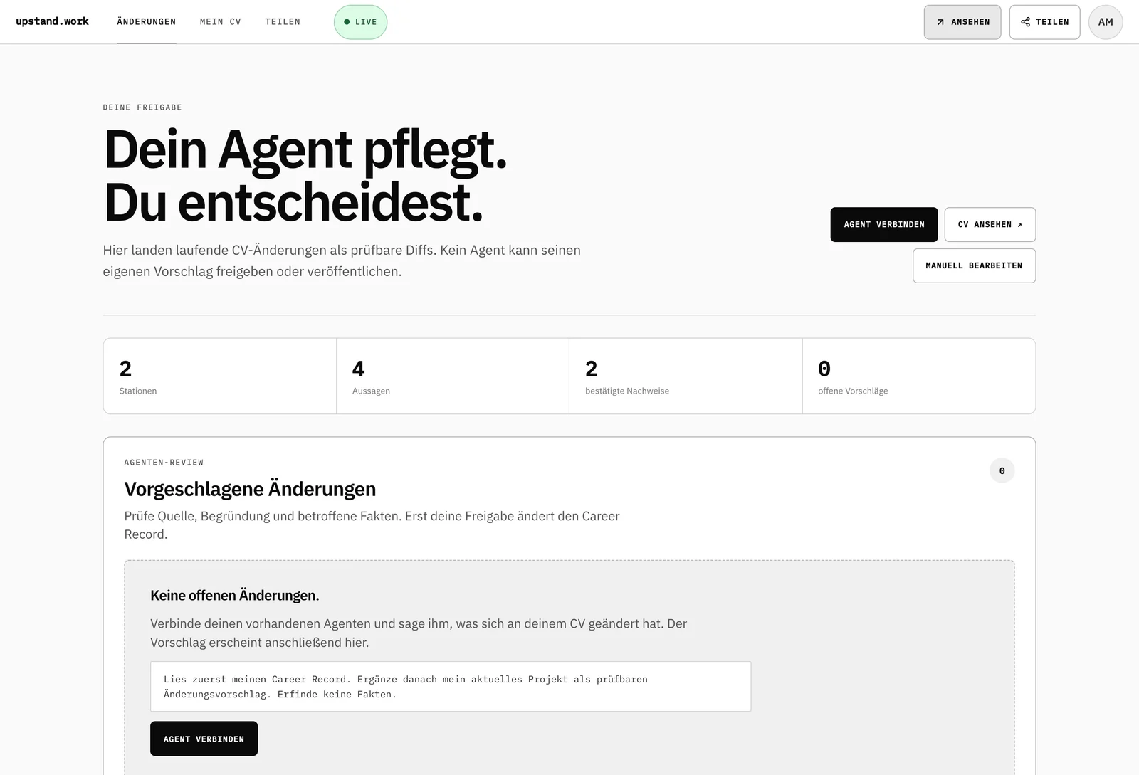 Änderungsansicht: hier landen Agentenvorschläge als prüfbare Diffs.